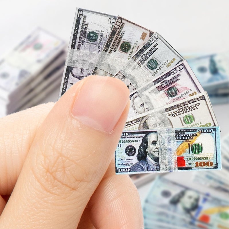 LUFEEMGA 600PCS 1:12 Miniature Dollar Bills Set, Old Tiny Mixed Denominations Money for Mini House, New - Image 3