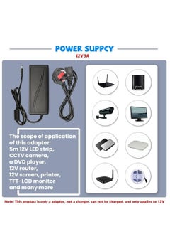 Lucky Sky Lucky Sky 1PC 12V 5A Power Supply Adapter AC/DC Switching Power UK Plug for 3D Printer LED Driver CCTV Security System Computer Monitor and More. (12V 5A)  - Image 4