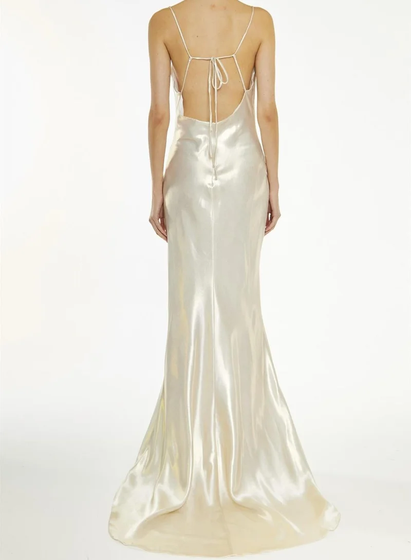 ترو ديكادينس Pippa Pale-Gold Metallic Cowl-Neck Slip Dress