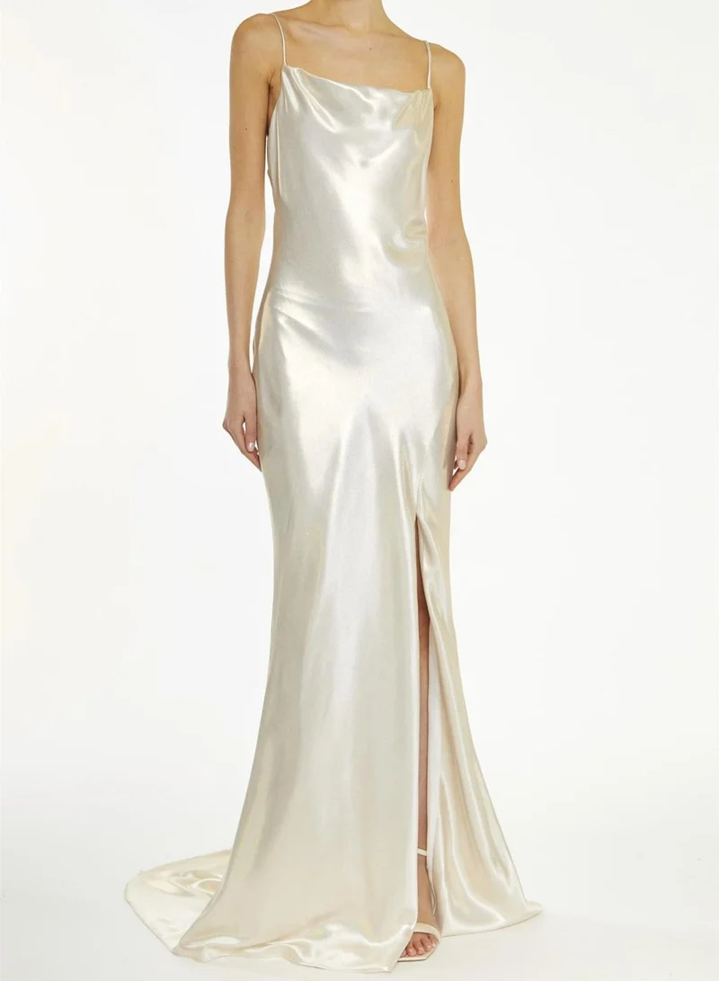 ترو ديكادينس Pippa Pale-Gold Metallic Cowl-Neck Slip Dress