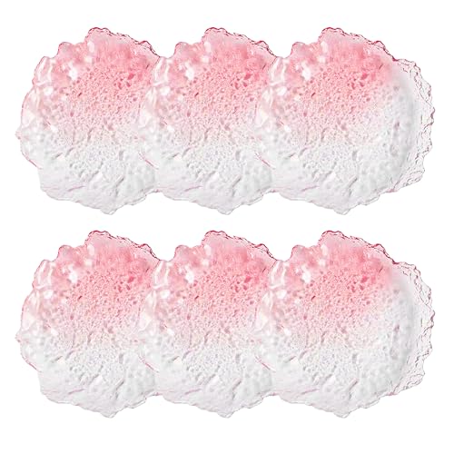 Coolcapis 6 pcs Textured Pink Glass Plates Wavy Edge Decorative Clear Modern Hammered Ice Appetizer Plates Set. Glass Serving Tray Dinner Appetizer Artistic Dinnerware Frosted Elegant (Pink, Small) - Image 1