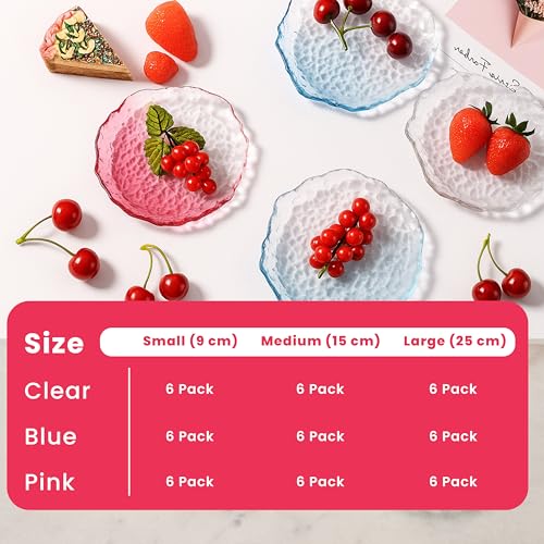 Coolcapis 6 pcs Textured Pink Glass Plates Wavy Edge Decorative Clear Modern Hammered Ice Appetizer Plates Set. Glass Serving Tray Dinner Appetizer Artistic Dinnerware Frosted Elegant (Pink, Small) - Image 3