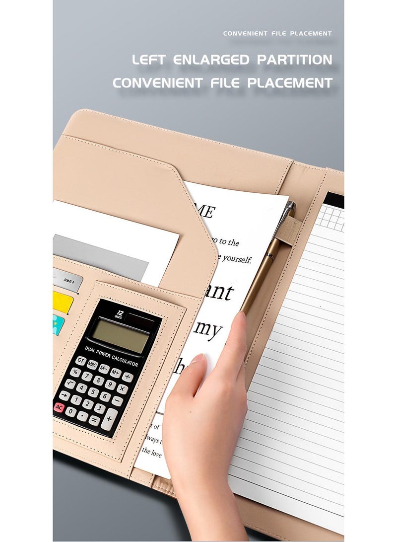 Loquat A4 Multifunctional Leather Folder Sales Folder Office Binder With Calculator And A4 Note Paper - Image 3