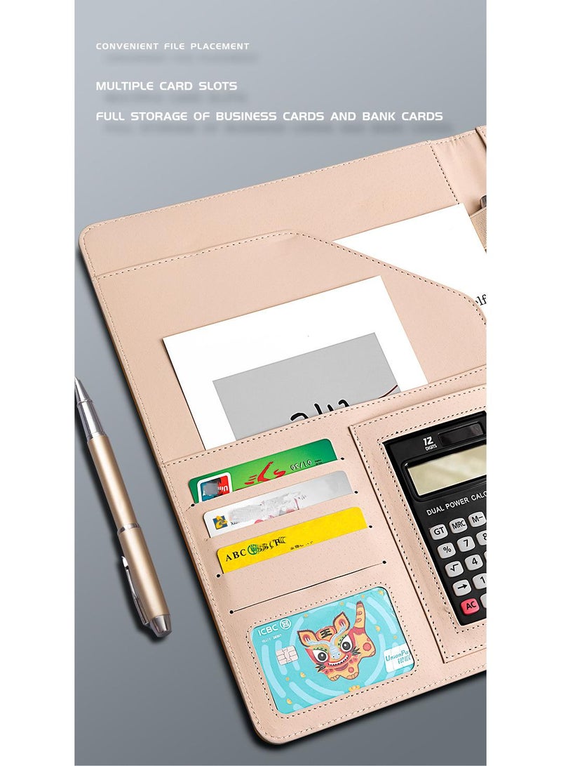 Loquat A4 Multifunctional Leather Folder Sales Folder Office Binder With Calculator And A4 Note Paper - Image 5