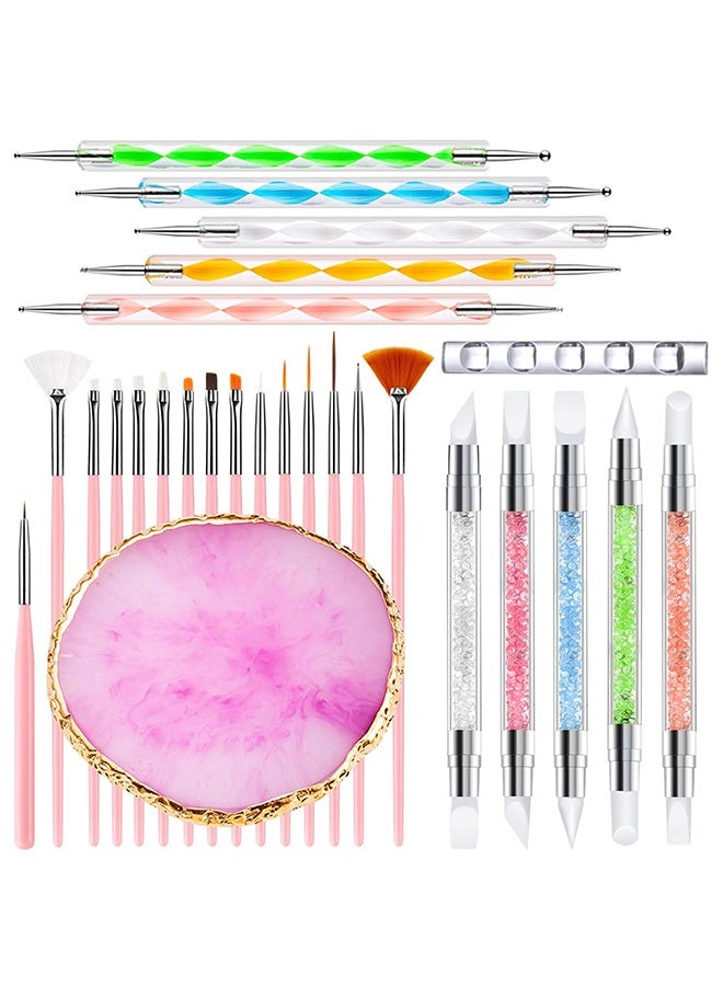 Nail Art Tools 27Pcs Set,Nail Art Brush,Resin Nail Art Palette,5 Pcs Nail Art Sculpture Pen,2-way Acrylic Silicone Engraving Pen Dotting Pen Tools Nail Art Kit for Nail Art DIY - Image 1