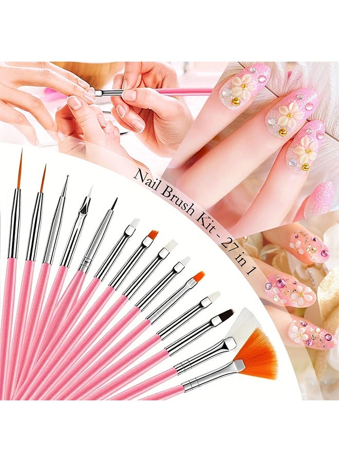 Nail Art Tools 27Pcs Set,Nail Art Brush,Resin Nail Art Palette,5 Pcs Nail Art Sculpture Pen,2-way Acrylic Silicone Engraving Pen Dotting Pen Tools Nail Art Kit for Nail Art DIY - Image 2