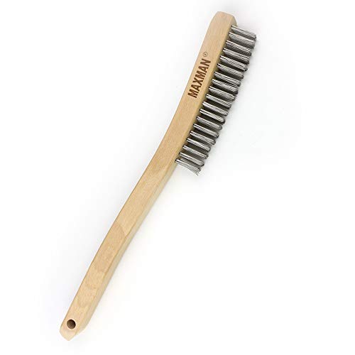 MAXMAN Wire Brush, Heavy Duty Stainless Steel Wire Brushes for Cleaning Rust, Grill Brush, Steel Brush for Paint Removal, Welding, Stiff Bristle Metal Brush with 14" Long Beech Handle, Large - Image 1
