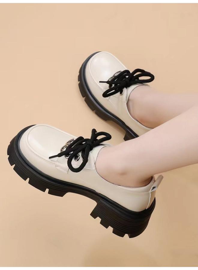 SHAKA Women'S Thick-Soled Loafers Retro Spring New All-Match British-Style Lace-Up Round Toe Fashionable Small Leather Shoes For In Stock - Image 1