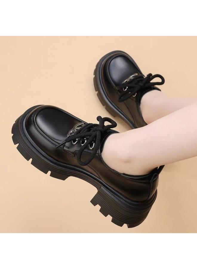 SHAKA Women'S Thick-Soled Loafers Retro Spring New All-Match British-Style Lace-Up Round Toe Fashionable Small Leather Shoes For In Stock - Image 2