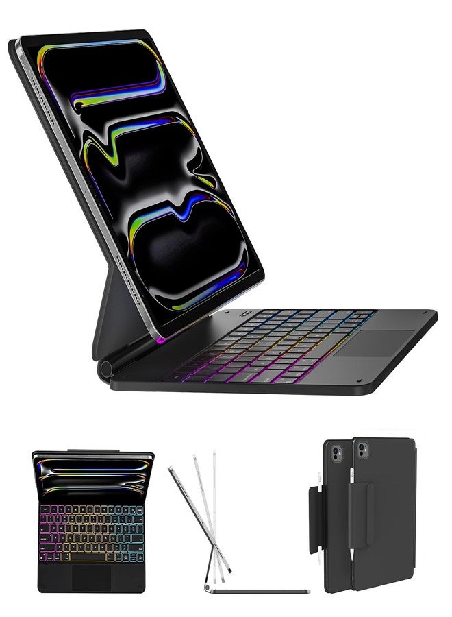 AUSDOM iPad Pro 13 inch Case with Keyboard (M5 2025 / M4 2024), iPad Pro 13 inch Case with Easy-Set Magnetic Stand, Multi-Touch Trackpad, 11-Color Backlight, Keyboard Case with Pencil Holder, Black - Image 1