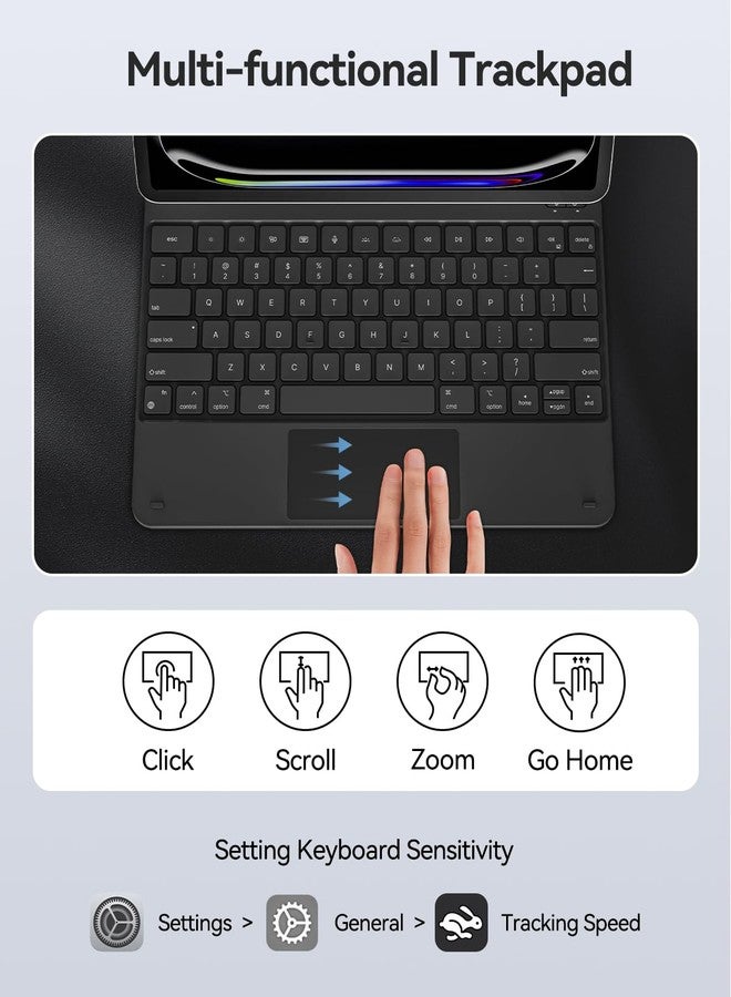 AUSDOM iPad Pro 13 inch Case with Keyboard (M5 2025 / M4 2024), iPad Pro 13 inch Case with Easy-Set Magnetic Stand, Multi-Touch Trackpad, 11-Color Backlight, Keyboard Case with Pencil Holder, Black - Image 4