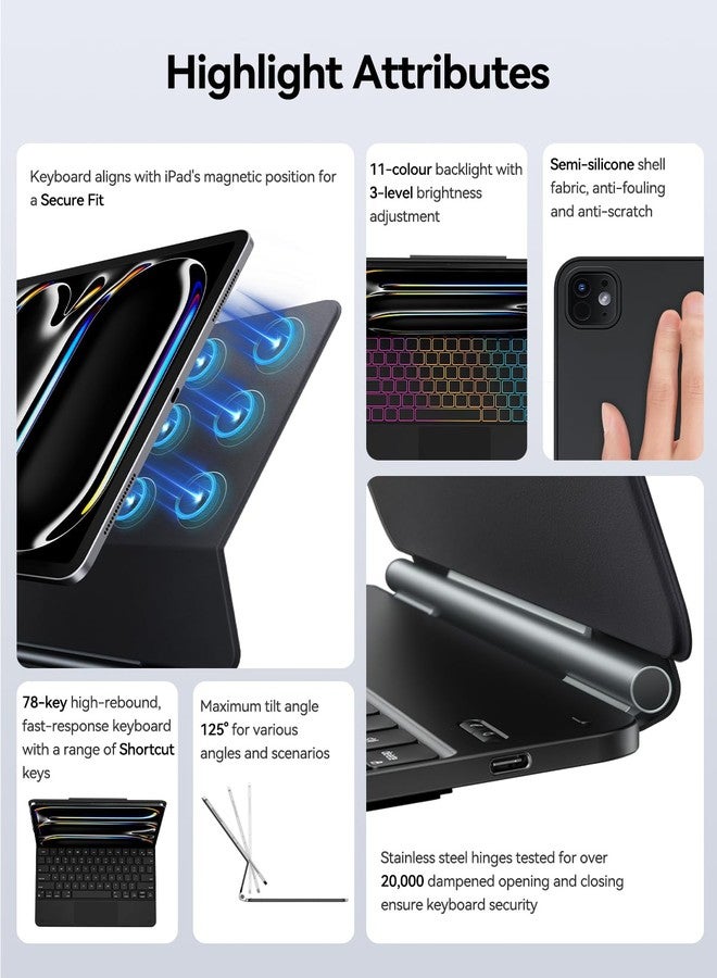 AUSDOM iPad Pro 13 inch Case with Keyboard (M5 2025 / M4 2024), iPad Pro 13 inch Case with Easy-Set Magnetic Stand, Multi-Touch Trackpad, 11-Color Backlight, Keyboard Case with Pencil Holder, Black - Image 3