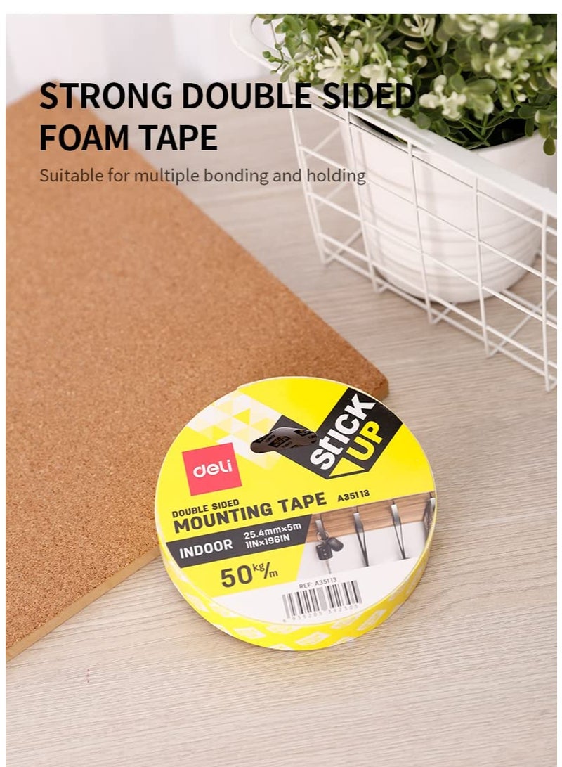 ديلي Deli Mounting Double Sided Tape, 5 Meter Length X 25 mm Width - Image 1