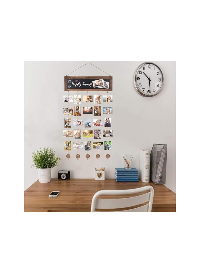 The Bros Picture Frames Collage Photo Hanging Display Picture Board Wood Rustic Frames for Wall Decor and Dorm Room Decor with Blackboard and 30 Clips - Image 3