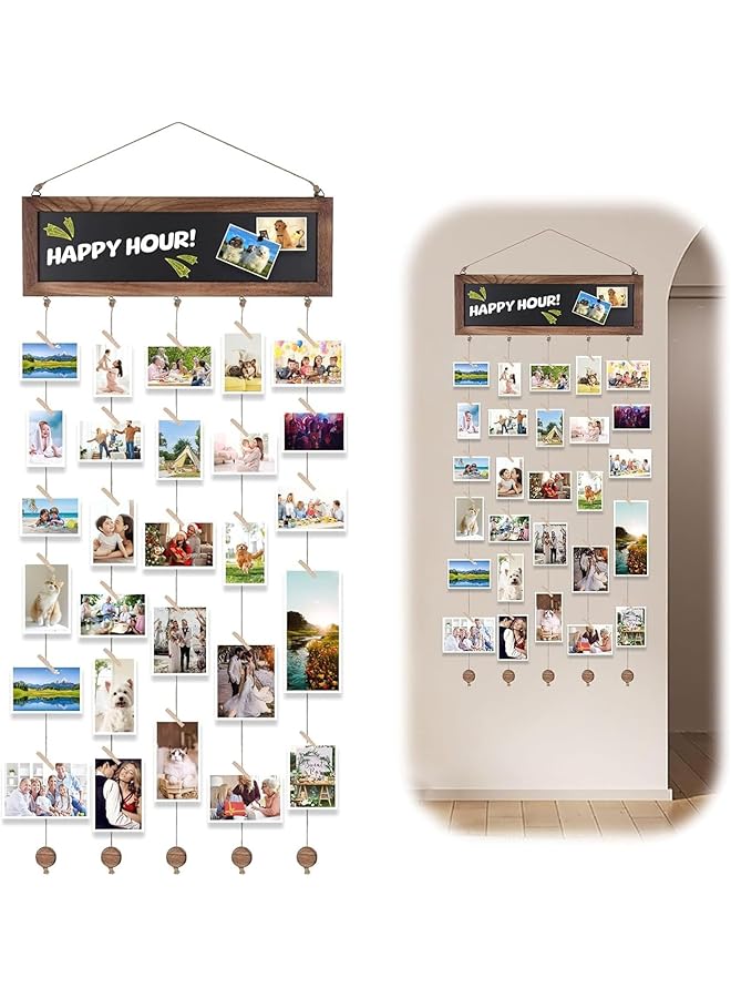 The Bros Picture Frames Collage Photo Hanging Display Picture Board Wood Rustic Frames for Wall Decor and Dorm Room Decor with Blackboard and 30 Clips - Image 1