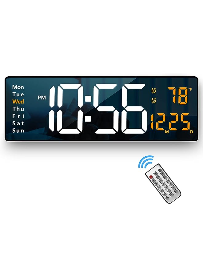 Raxoom Wall Clock Large Display, 16.2 Inch Large Wall Clocks, LED Digital Clock with Remote Control for Living Room Decor, Automatic Brightness Dimmer Big Clock with Date Week Temperature (Orange) - Image 1