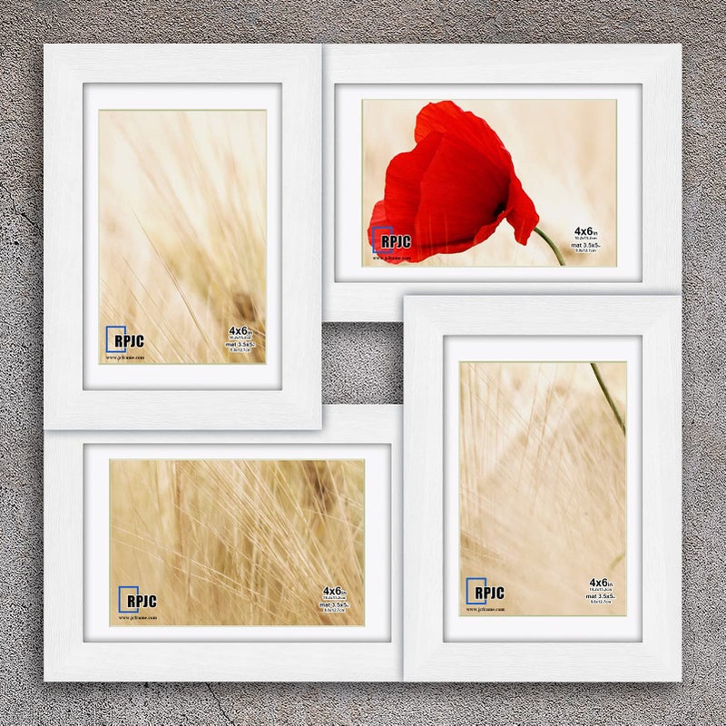 RPJC 4x6 Solid Wood Collage Picture Frame with High Definition Glass Display 4opening Family Multi Photo Frames For Wall Hanging White