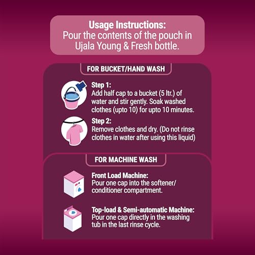 UJALA Young & Fresh Fabric Conditioner - 2L Pouch [ Aura ] | After Wash Fabric Conditioner with Long-Lasting Fragrance | Powered with French Perfume | Suitable for Bucket Wash and Machine Wash,Liquid - Image 5