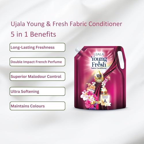 UJALA Young & Fresh Fabric Conditioner - 2L Pouch [ Aura ] | After Wash Fabric Conditioner with Long-Lasting Fragrance | Powered with French Perfume | Suitable for Bucket Wash and Machine Wash,Liquid - Image 4