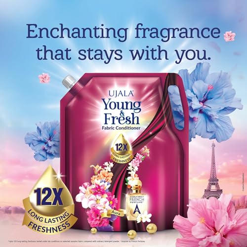 UJALA Young & Fresh Fabric Conditioner - 2L Pouch [ Aura ] | After Wash Fabric Conditioner with Long-Lasting Fragrance | Powered with French Perfume | Suitable for Bucket Wash and Machine Wash,Liquid - Image 2
