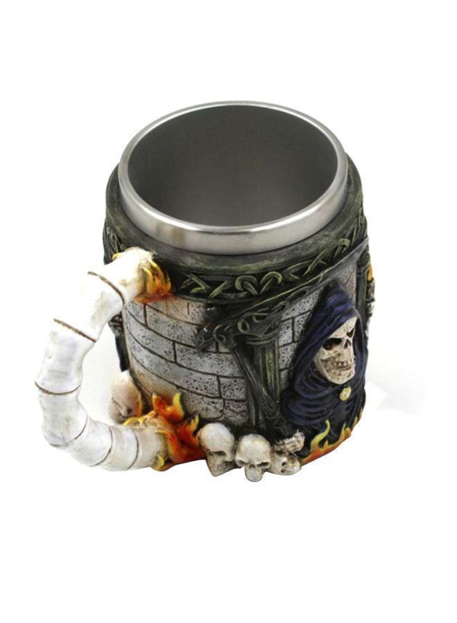 NIBEMINENT 3D Tankard Viking Skull Death Double Wall Coffee Mug Grey/Blue/White 16x10x12cm - Image 1