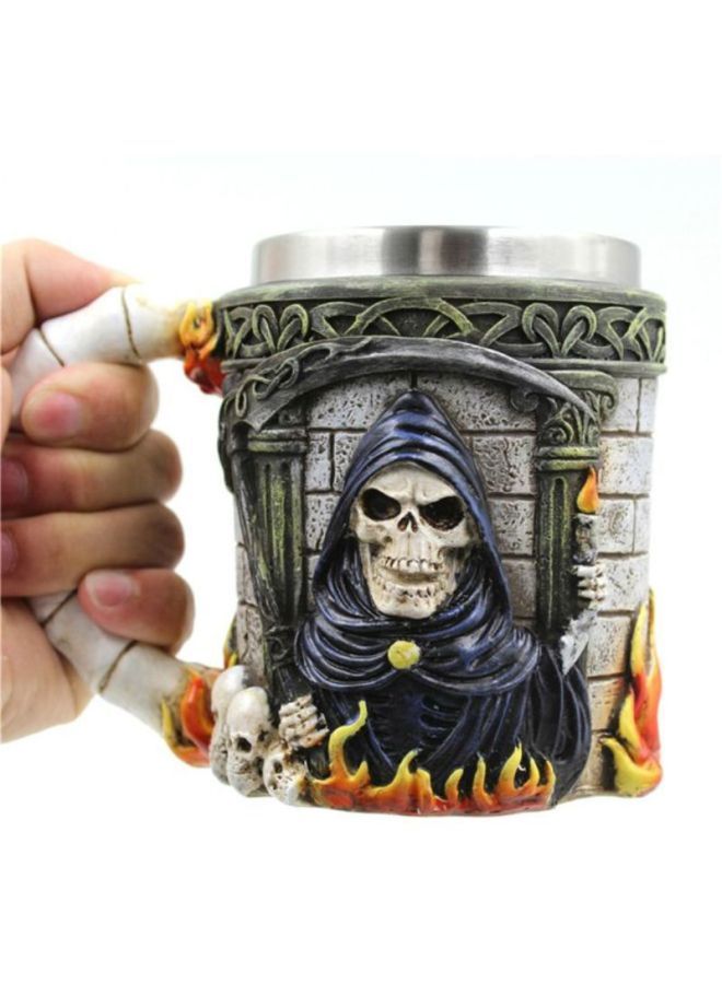 NIBEMINENT 3D Tankard Viking Skull Death Double Wall Coffee Mug Grey/Blue/White 16x10x12cm - Image 4