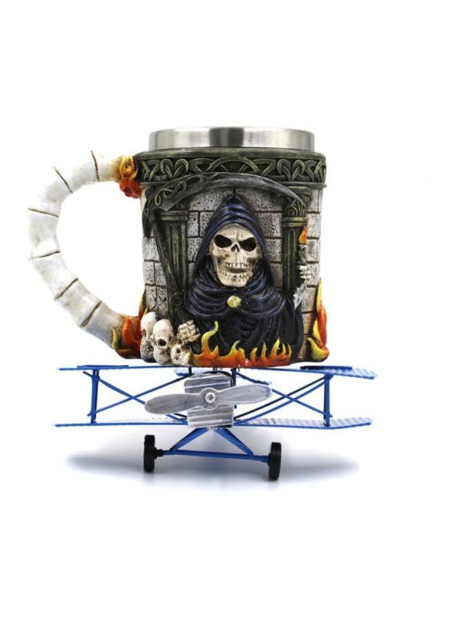 NIBEMINENT 3D Tankard Viking Skull Death Double Wall Coffee Mug Grey/Blue/White 16x10x12cm - Image 5