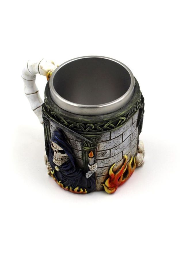NIBEMINENT 3D Tankard Viking Skull Death Double Wall Coffee Mug Grey/Blue/White 16x10x12cm - Image 2