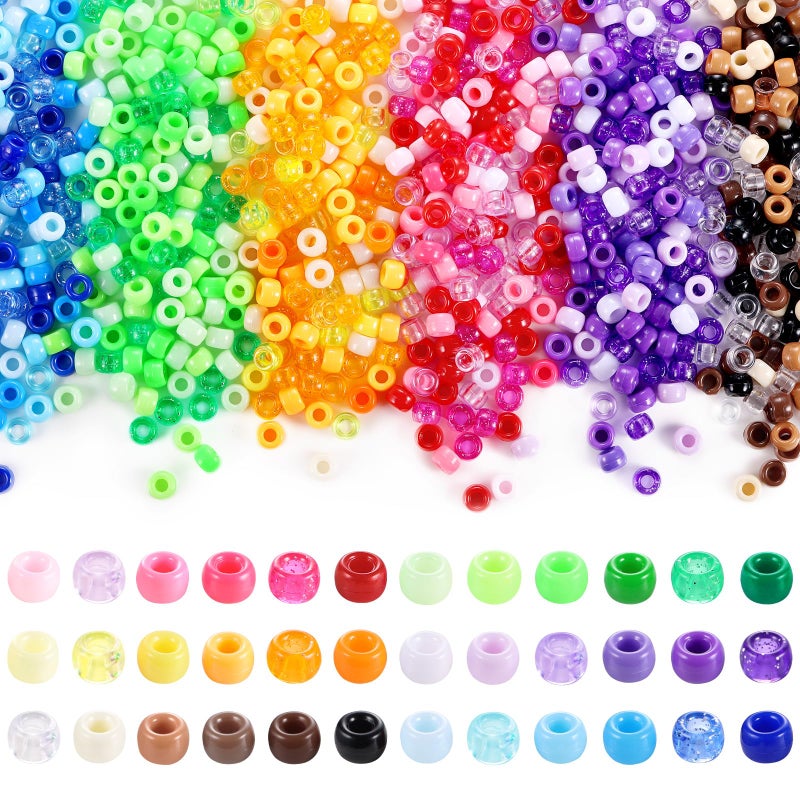 Funtopia Pony Beads Bulk, 3400pcs+ Kandi Beads for Bracelets, Funtopia 36 Colors Plastic Bead for Craft, Rainbow Hair Bead for Braids, for DIY Craft Projects and Jewelry Making (6x9mm) - Image 5