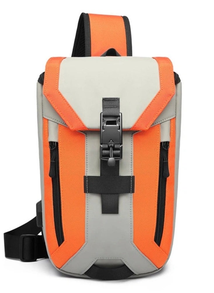 OZUKO - Ozuko Outdoor Multifunctional Sling Bag ,Backpack ,Shoulder ,Chest ,Daypack and Crossbody with External USB Charging Port Fabric Oxford Water Resistant 34*10*20 CM - Orange - Image 1