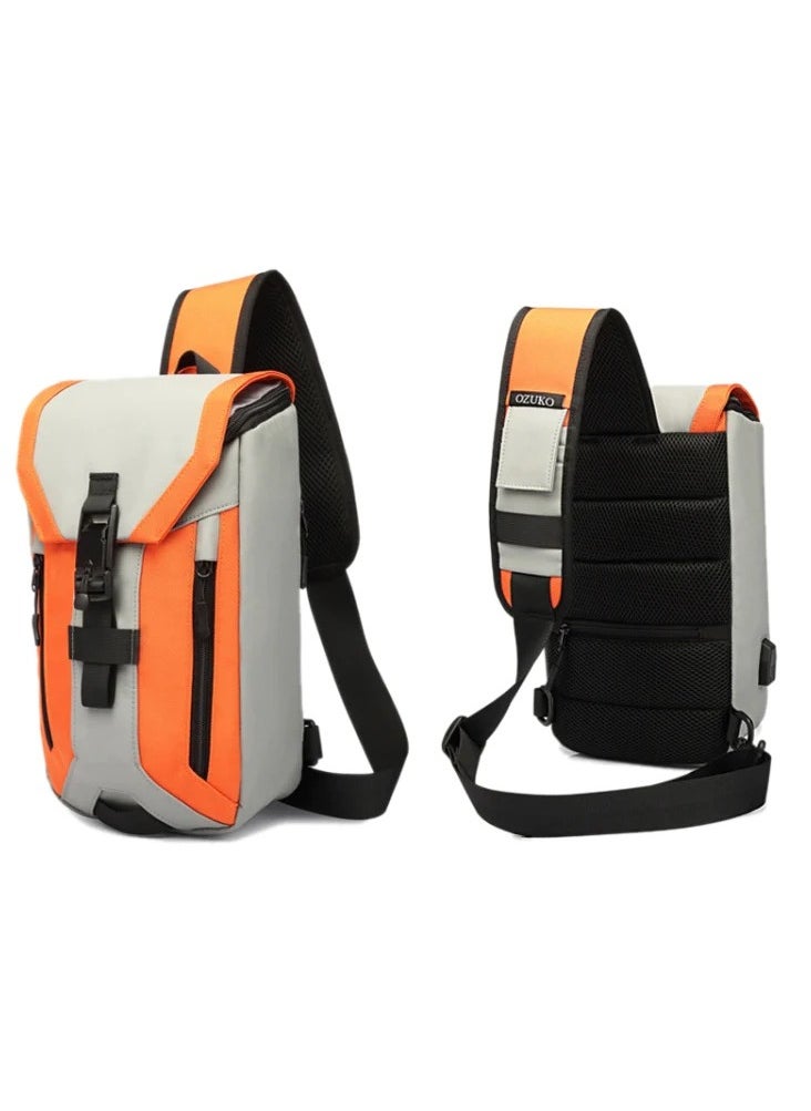 OZUKO - Ozuko Outdoor Multifunctional Sling Bag ,Backpack ,Shoulder ,Chest ,Daypack and Crossbody with External USB Charging Port Fabric Oxford Water Resistant 34*10*20 CM - Orange - Image 1