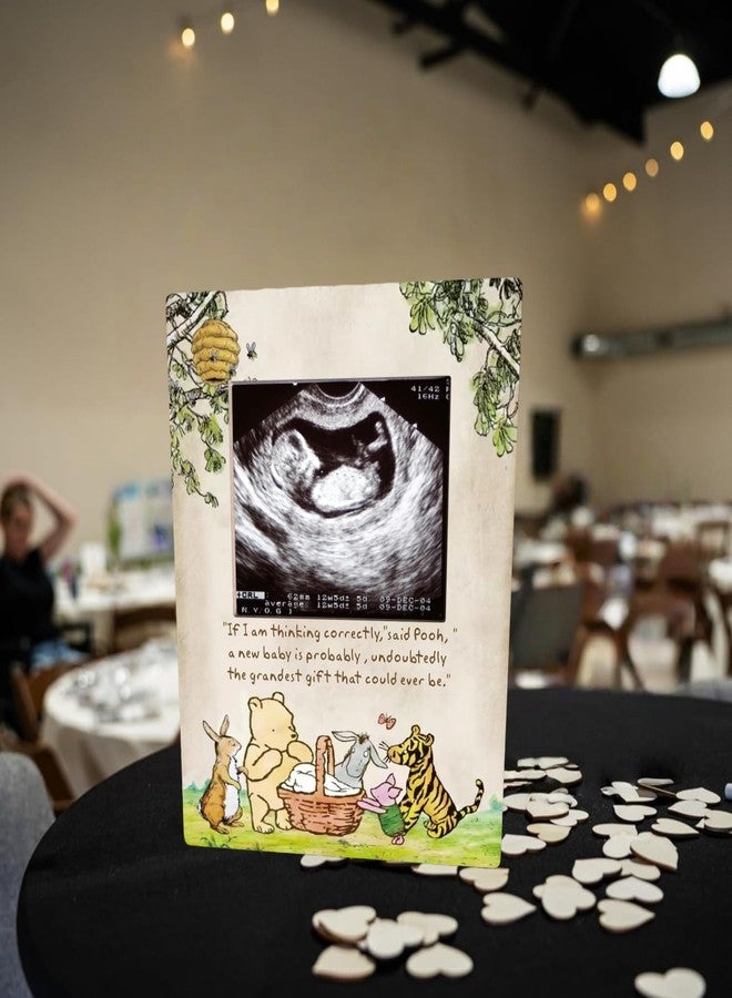 Unbala Winnie Baby Shower Decorations Ultrasound Picture Frame Wooden Pregnancy Milestone Sign Keepsake Gifts For Gender Reveal - Image 3