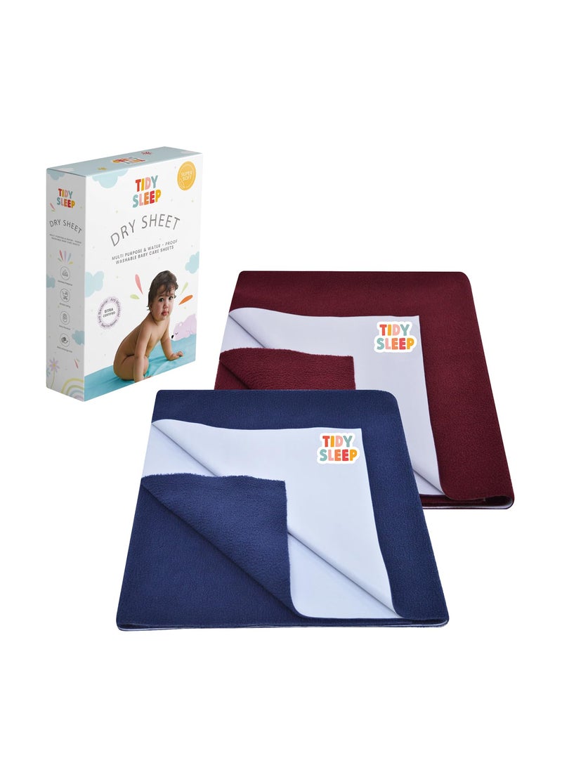 TIDY SLEEP Tidy Sleep Instadry AntiPiling Fleece Extra Absorbent Quick Dry Sheet for New Born Babies Cotton Bed Protector Mattress Pack of 2 MaroonNavy Blue Small 70x50 cm 