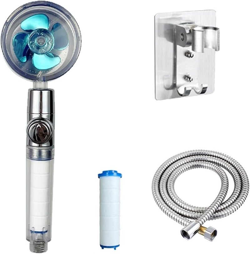 High Pressure Handheld Shower Head Water Saving Turbo Propeller Adjustable Flow Filter Nozzle Touming07 Blue - Image 1