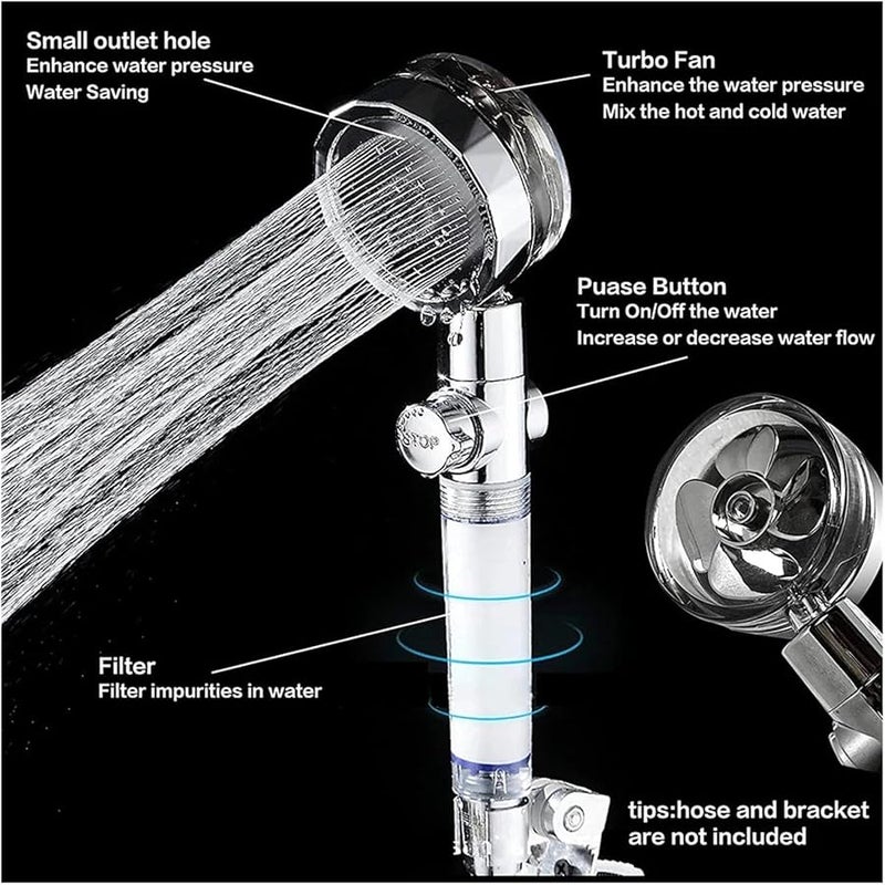 High Pressure Handheld Shower Head Water Saving Turbo Propeller Adjustable Flow Filter Nozzle Touming07 Blue - Image 5