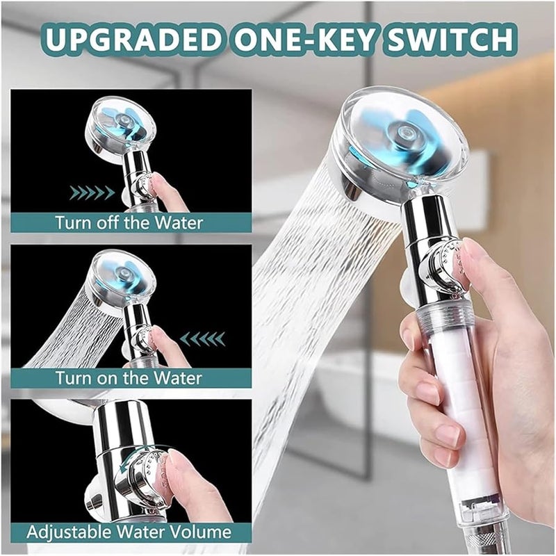 High Pressure Handheld Shower Head Water Saving Turbo Propeller Adjustable Flow Filter Nozzle Touming07 Blue - Image 3