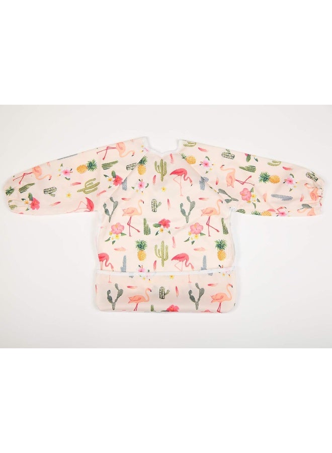Sigzagor Sigzagor Baby Bib Sleeved Shirt with Pocket 1-3 Years Old Toddler Painting for Girls (Flamingo Cactus) - Image 2