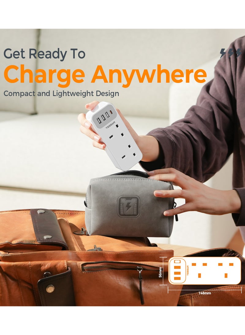 TESSAN Double Plug Adaptor with 4 USB(2 USB C), 2 Way Multi Plug Extension Adapter, UK 13A Fuse Multiplug Sockets Power Extender TESSAN 6 In 1 Multi Plug Extension Socket Multiplug Extender Wall Charger, Universal Plug Adapter, Charging Station for Home, Kitchen, Office, School Supplies - Image 4