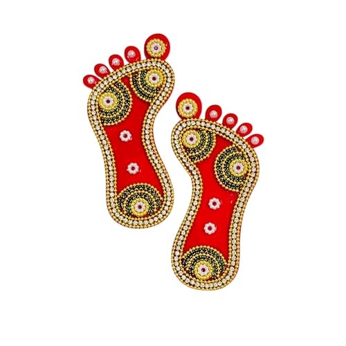 KRIWIN Decorative Laxmi Charan Paduka, 5 inch Embellished Footprints, Religious Festival Decor (Stones) - Image 1