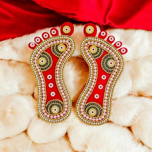KRIWIN Decorative Laxmi Charan Paduka, 5 inch Embellished Footprints, Religious Festival Decor (Stones) - Image 5
