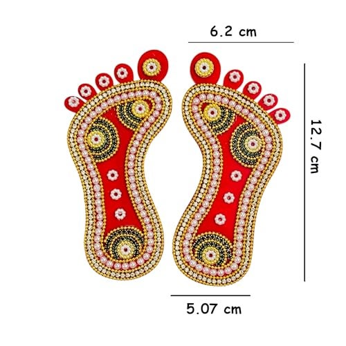 KRIWIN Decorative Laxmi Charan Paduka, 5 inch Embellished Footprints, Religious Festival Decor (Stones) - Image 3