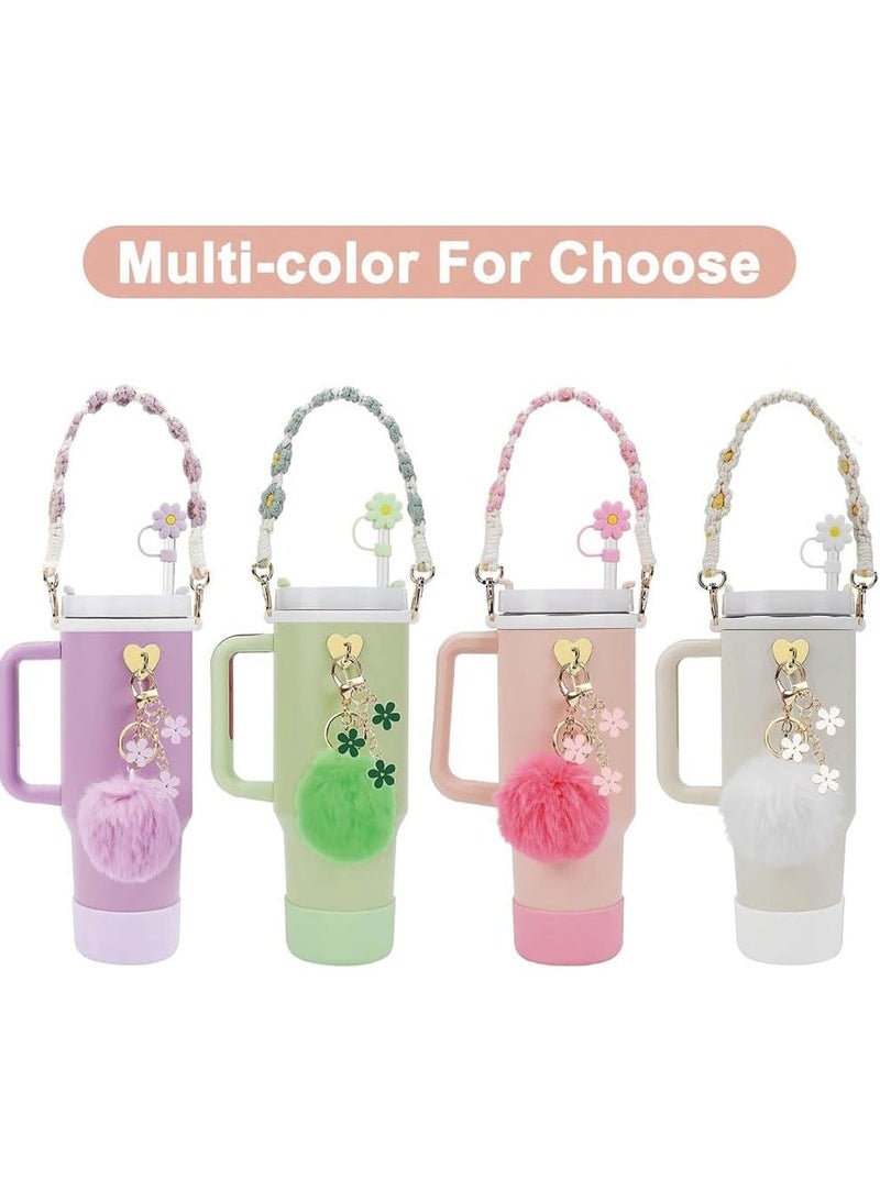 7pcs Cup Accessories for Set Including 1 Pcs Water Bottle Handle Strap 1 Pcs Siliocne Cup Boot 1 Pcs Siliocne Straw Cover, 2 Pcs Charms for Cup 40oz & 30oz Tumbler (Pink)