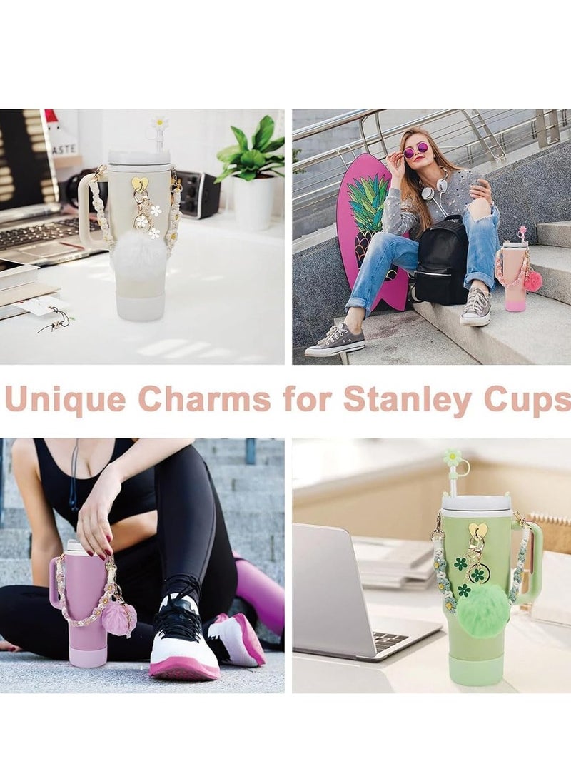 7pcs Cup Accessories for Set Including 1 Pcs Water Bottle Handle Strap 1 Pcs Siliocne Cup Boot 1 Pcs Siliocne Straw Cover, 2 Pcs Charms for Cup 40oz & 30oz Tumbler (Pink)