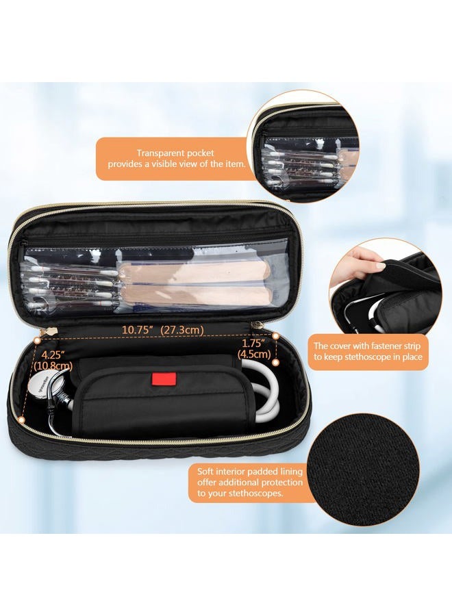 Damero Double Layer Stethoscope Case Compatible with 3M Littmann/ADC/Omron Stethoscope, Stethoscope Carrying Case Travel Bag for Nurse Accessories, Black - Image 2