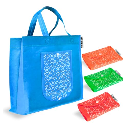 Bulkhunt Foldable Shopping Bags Set of 3 Grocery Reusable Shopper Bag for Return Gift Wedding Birthday House Warming Events Functions Travelling Gifting for Women - Image 1
