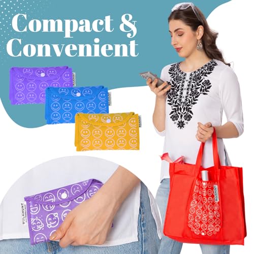 Bulkhunt Foldable Shopping Bags Set of 3 Grocery Reusable Shopper Bag for Return Gift Wedding Birthday House Warming Events Functions Travelling Gifting for Women - Image 4