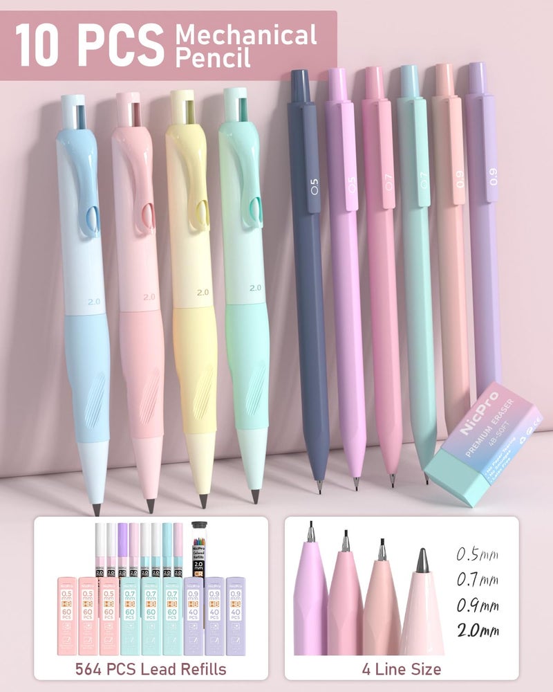 Nicpro 78 PCS Aesthetic School Supplies with Cute Pen Case, 12 Pastel Highlighters, 12 Color & Black Ink Gel Pens, 10 Mechanical Pencils 0.5, 0.7, 0.9, 2.0 mm, 6 Multicolor Pen for Student Stationary - Image 4