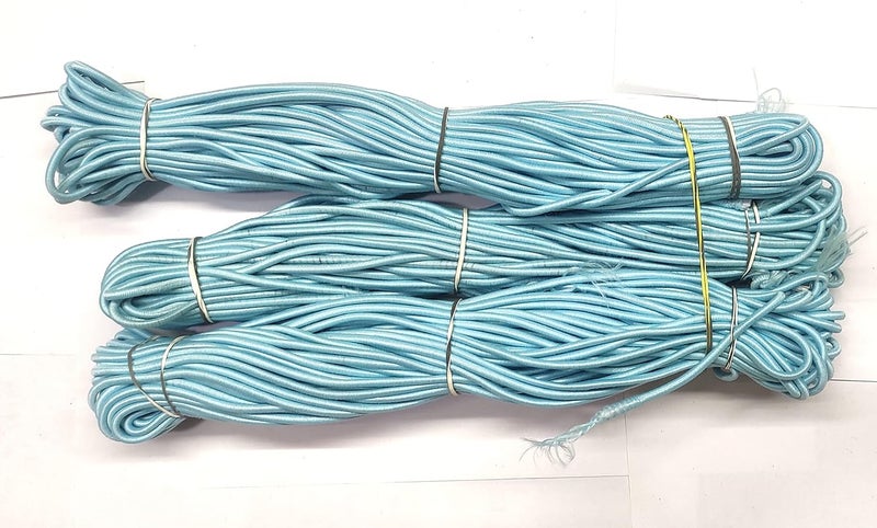OMX Round Elastic Cord Strap 2 mm Thick Round Stretchy Ear Loop Strap for Comfortable Ear Tie Elastic Rope for Crafts DIY Sewing Mask Making Total 50 Mtr 3 Roll Sky Blue