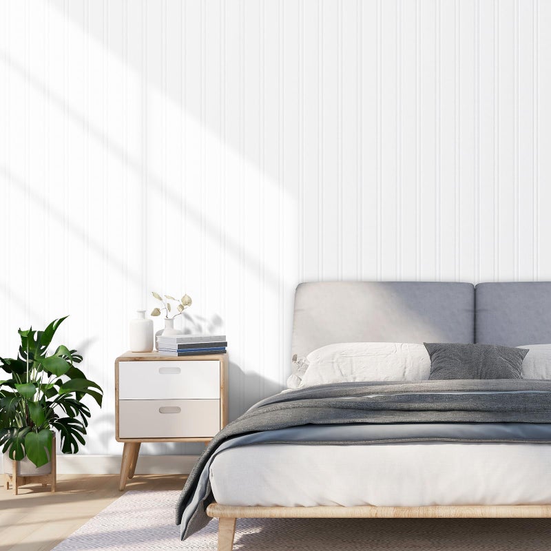 ReWallpaper 17.5inÃ—23ft Peel and Stick Beadboard Wallpaper Prepasted White Wallpaper for Bedroom Removable Vinyl Roll White Beadboard Wall Panels Accent Wall Covering for Living Room Bathroom Basement - Image 2