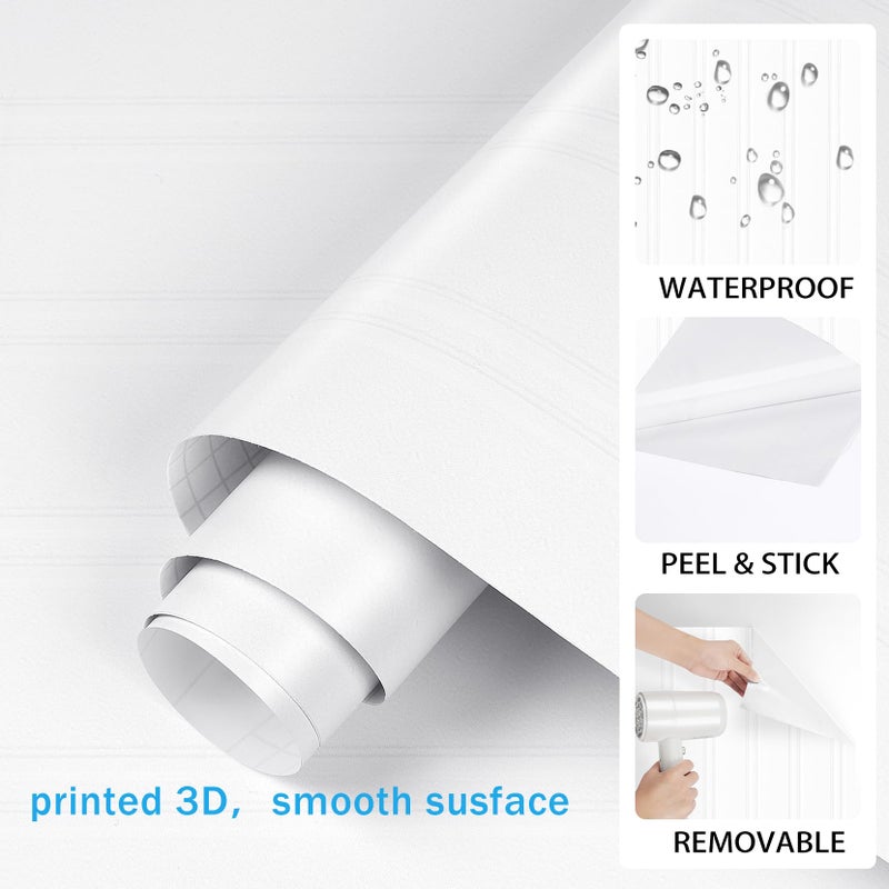 ReWallpaper 17.5inÃ—23ft Peel and Stick Beadboard Wallpaper Prepasted White Wallpaper for Bedroom Removable Vinyl Roll White Beadboard Wall Panels Accent Wall Covering for Living Room Bathroom Basement - Image 5